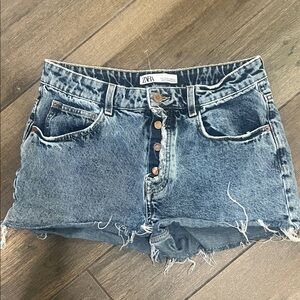 Zara Blue Frayed Hem Denim Shorts